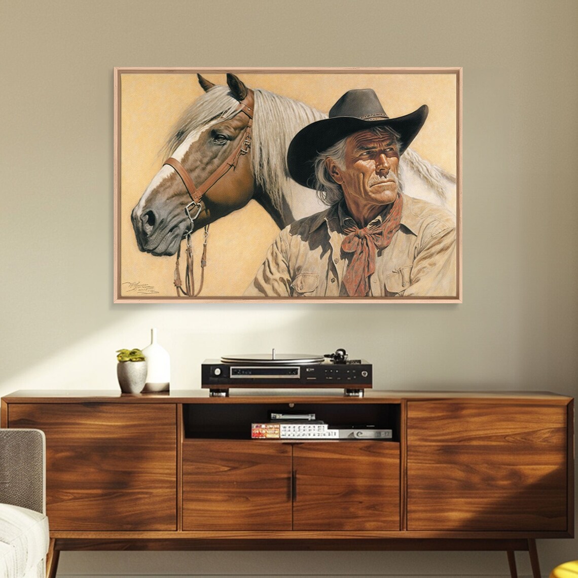 Weathered Cowboy Portrait White Horse Classic Western Art Wall Poster - Image 3