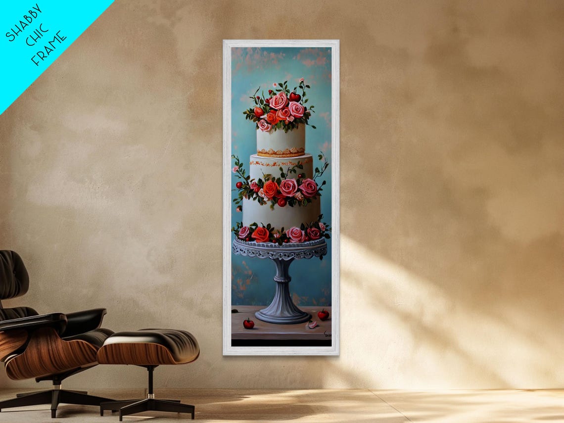 Wedding Cake With Roses Floral Cake Stand Still Life Painting Poster - Image 5