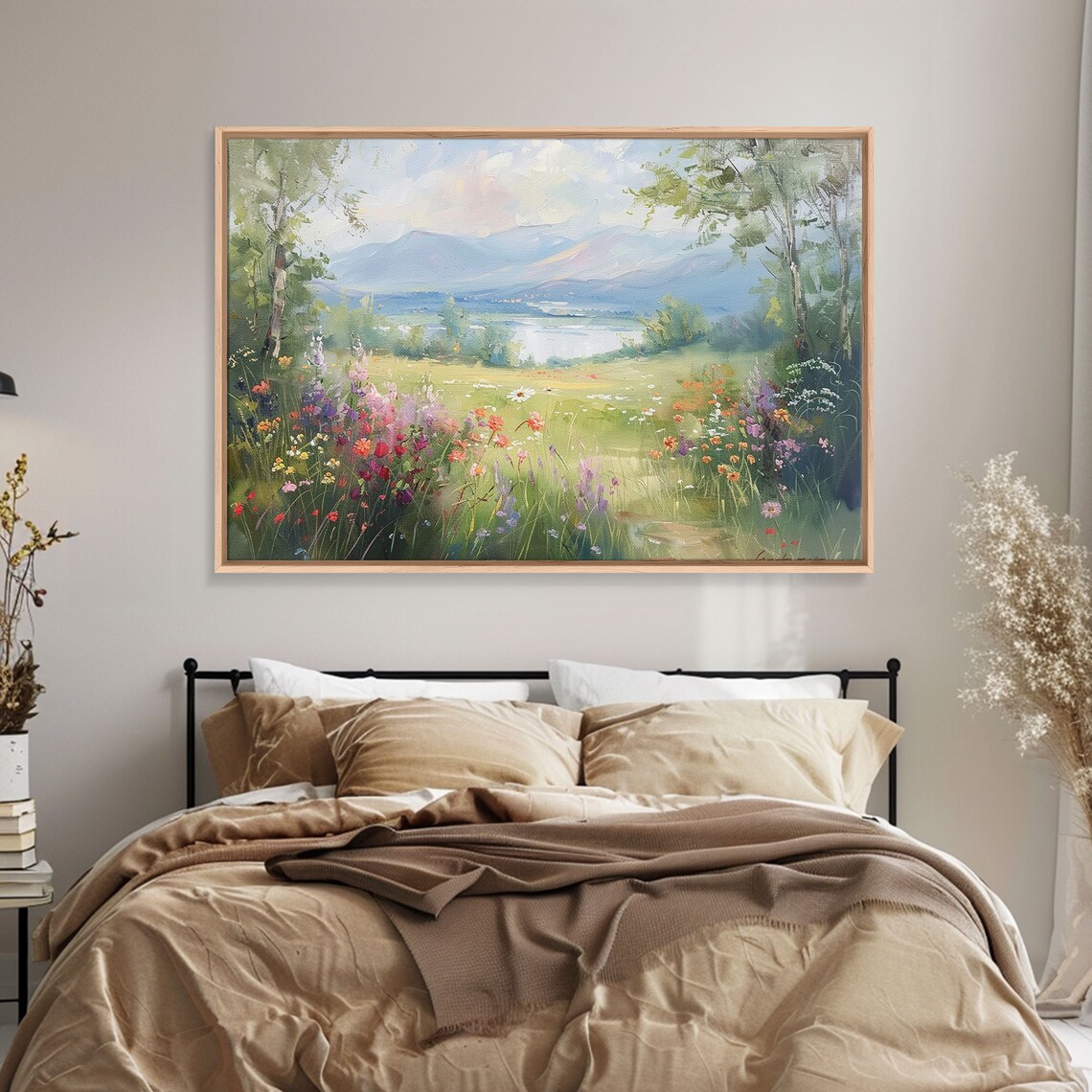 Spring Wildflower Meadow Mountain Lake Pastel Landscape Poster - Image 3