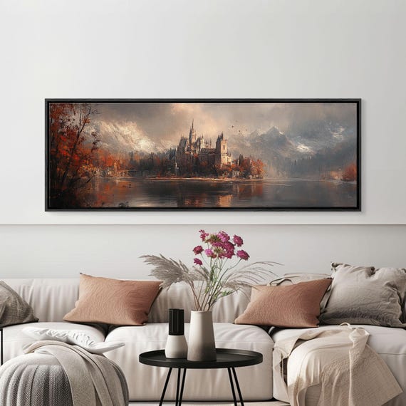 Dark Moonlit Gothic Castle Framed Print Dark Fantasy Painting Dark Academia Ready To Hang Art Moody Decor
