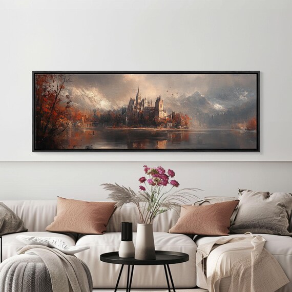 Dark Moonlit Gothic Castle Lake Island Night Fantasy Art Poster