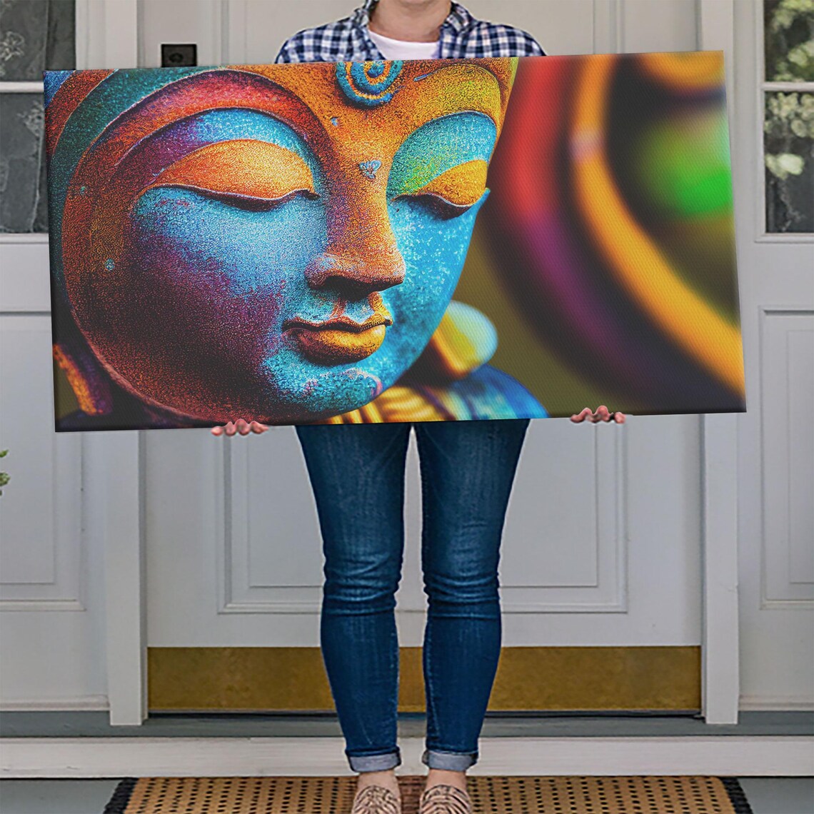 Colorful Buddha Face Vibrant Zen Meditation Spiritual Portrait Wall Art Poster - Image 4
