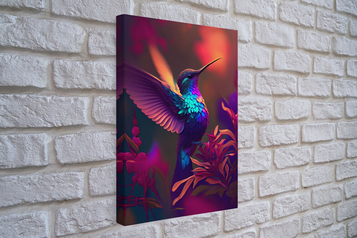 Hummingbird In Flight, Cute Animal Retro Wave Art Print - Image 4