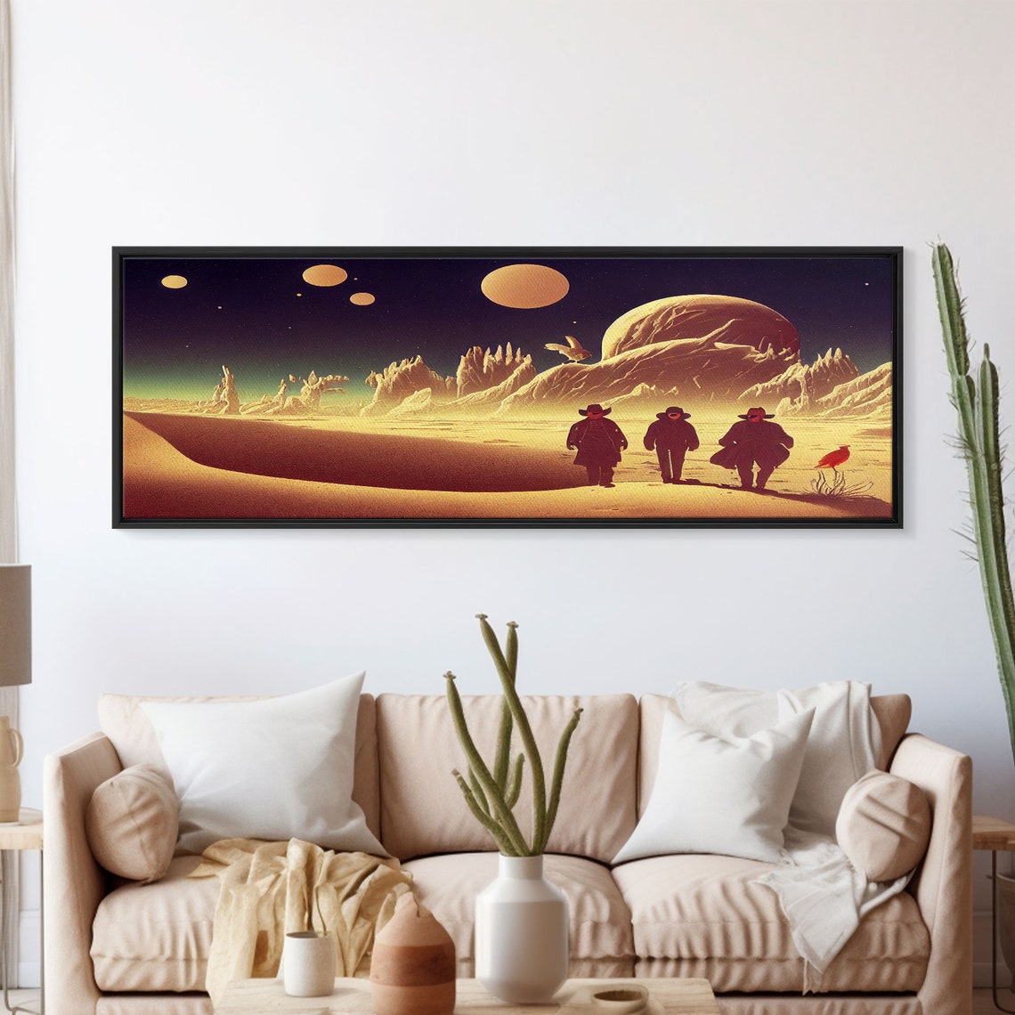 Space Cowboys Psychedelic Scifi Art Wall Decor Ready To Hang Framed Print Oversize Panoramic Mancave Art - Image 5