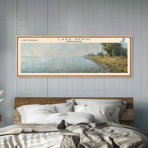 Lake Pepin Minneapolis Framed Print Lake House Decor Panoramic Wall Art Travel Poster Landscape Painting Contemporary Art