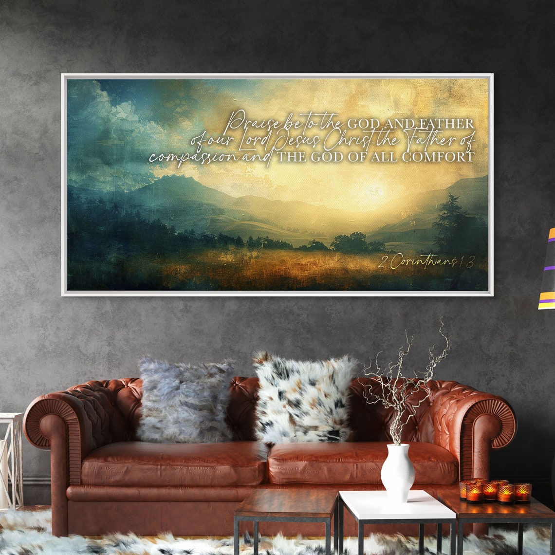 2 Corinthians 1 3 Bible Verse Golden Mountain Sunrise Scripture Poster - Image 6