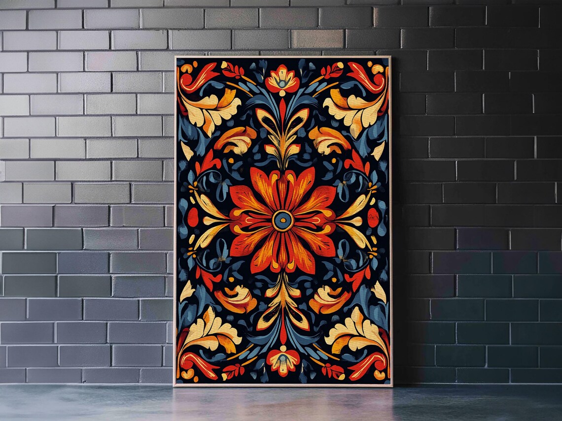 Botanical Floral Tile Pattern, Southwestern Art Print - Image 4