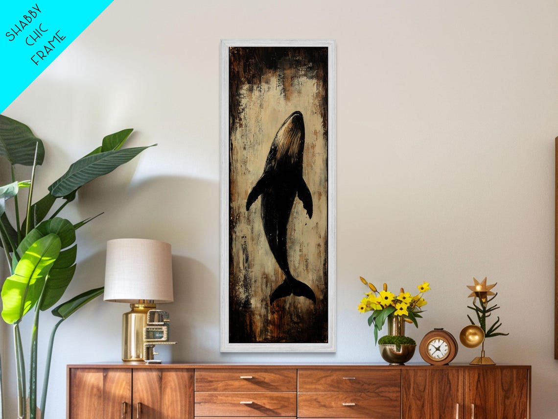 Whale Silhouette Distressed Gold Background Rustic Coastal Wall Art - Image 6