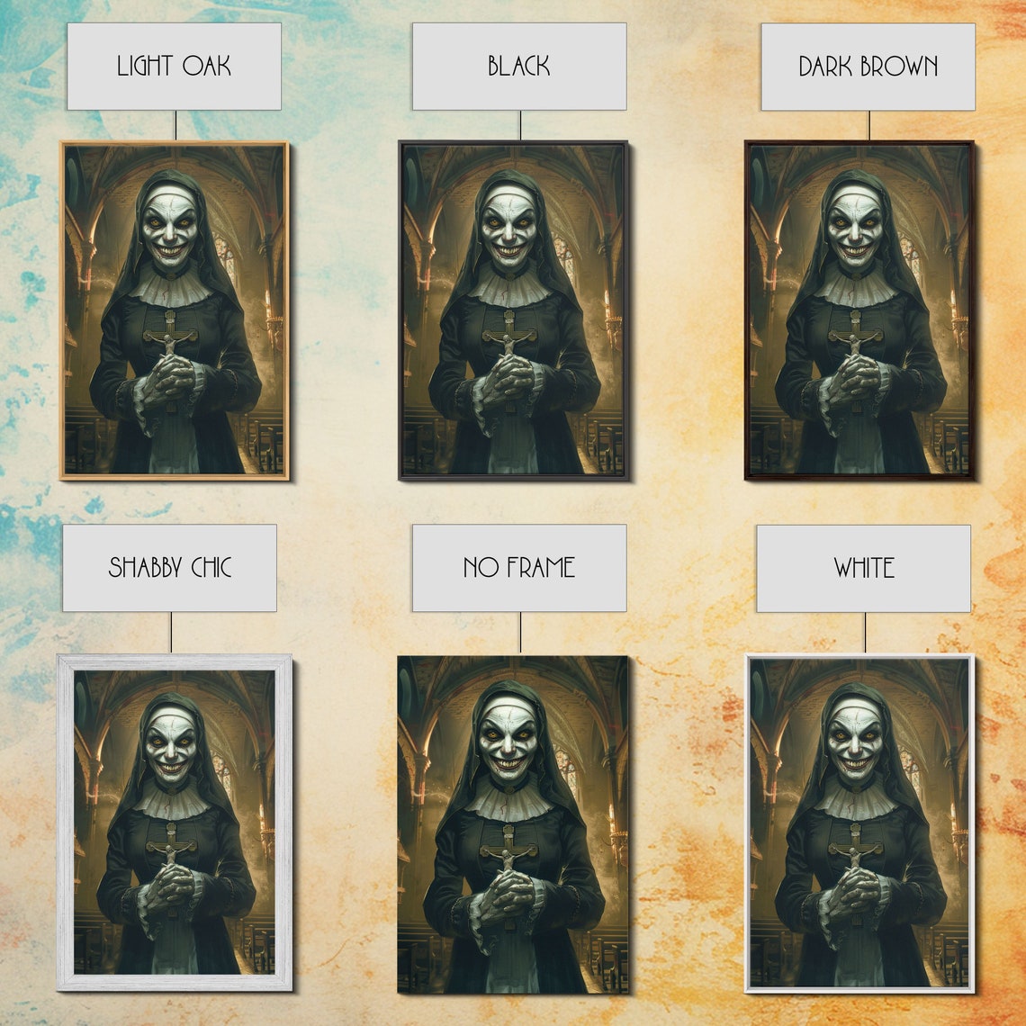 Sinister Grinning Nun Skull Face Cathedral Gothic Horror Art Poster - Image 3