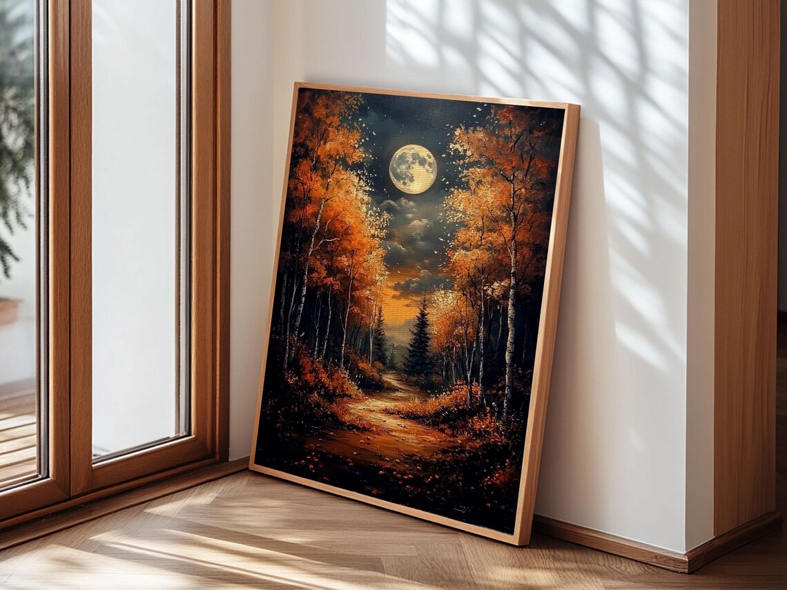 Full Moon Over a Haunted Forest, Dark Academia Art Print - Image 2