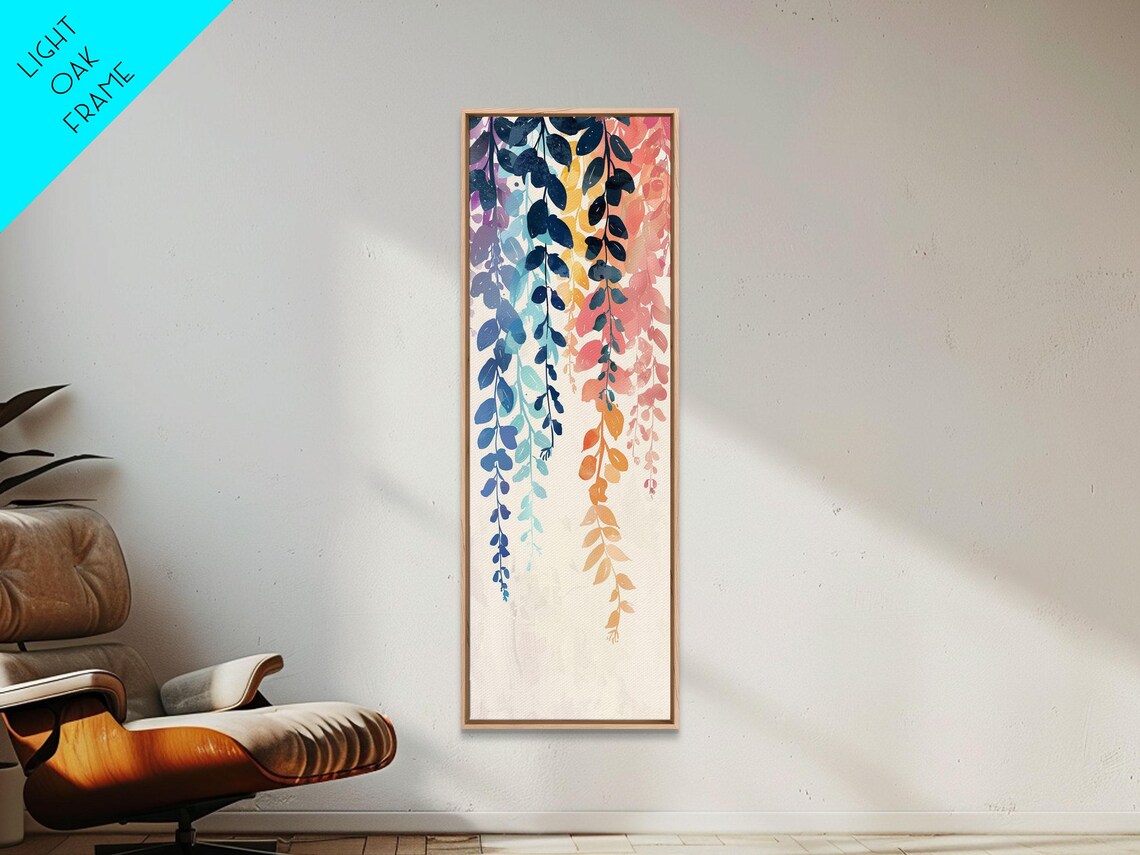 Colorful Hanging Leaves Branches Blue Red Orange Watercolor Art Poster - Image 6
