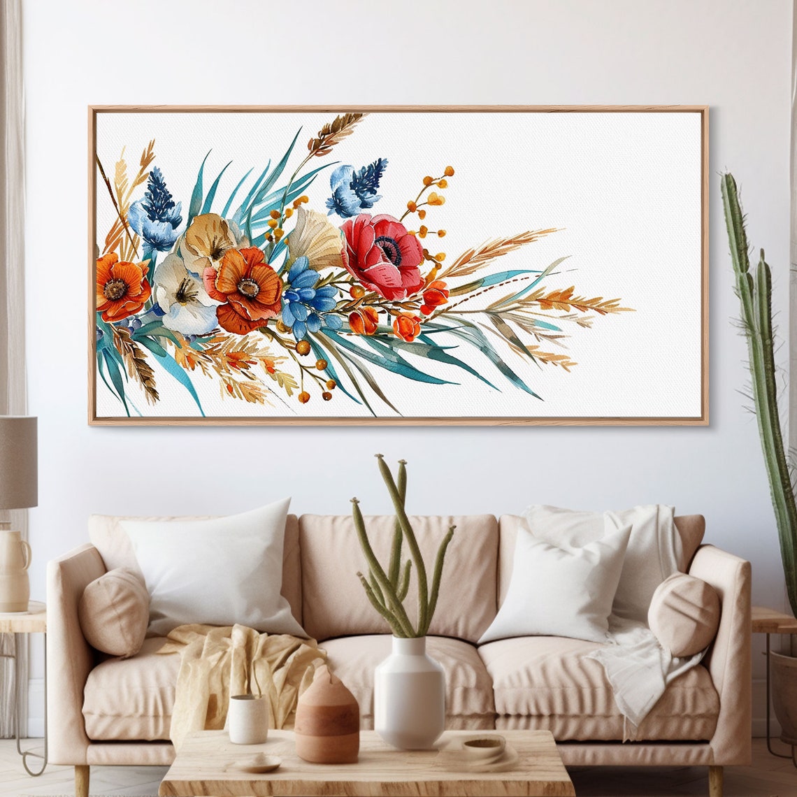 Watercolor Poppies Cornflowers Wheat Floral Bouquet White Art Poster - Image 3