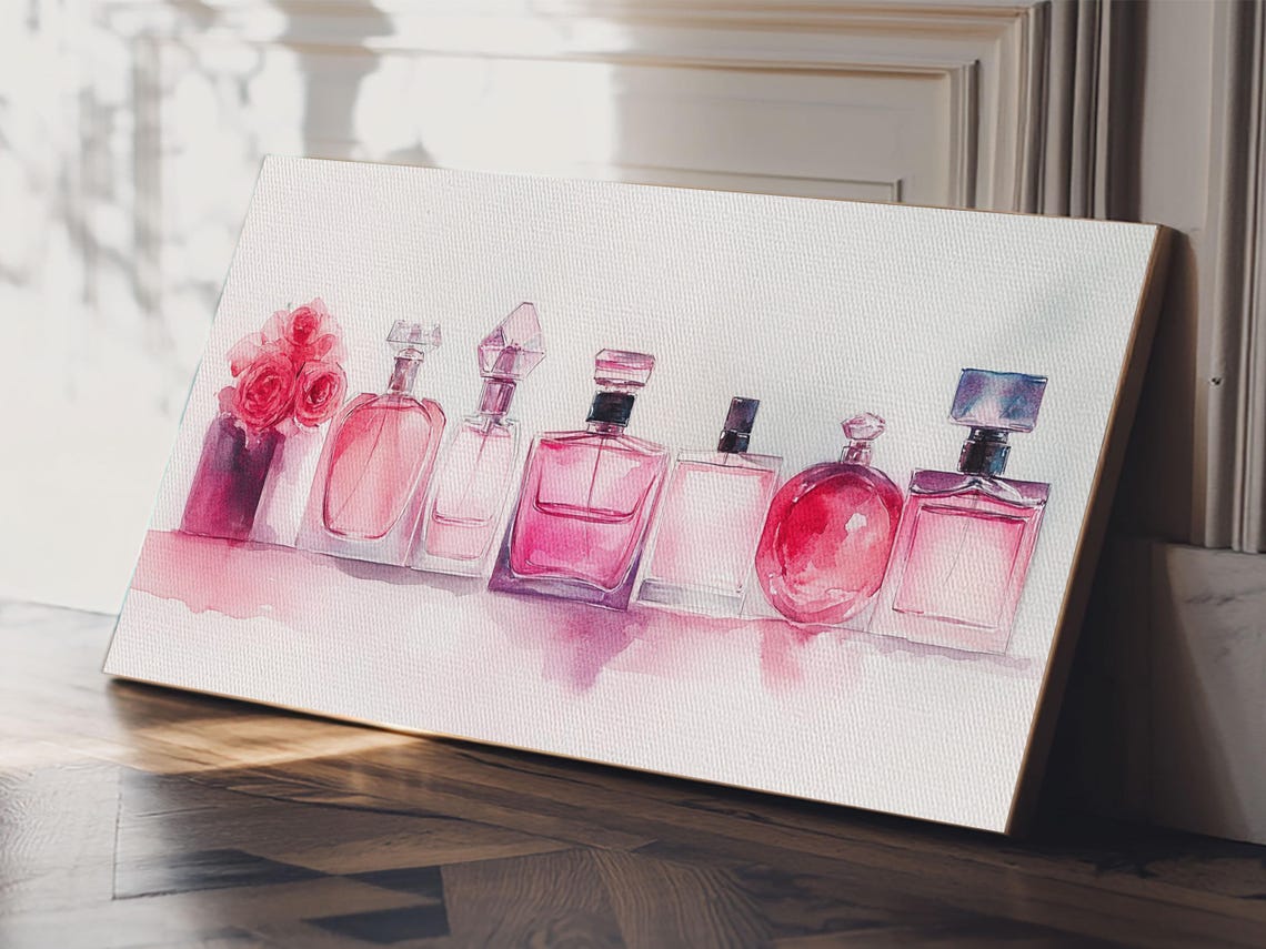 Pink Perfume Bottles Collection Watercolor Vanity Glamour Wall Poster - Image 3
