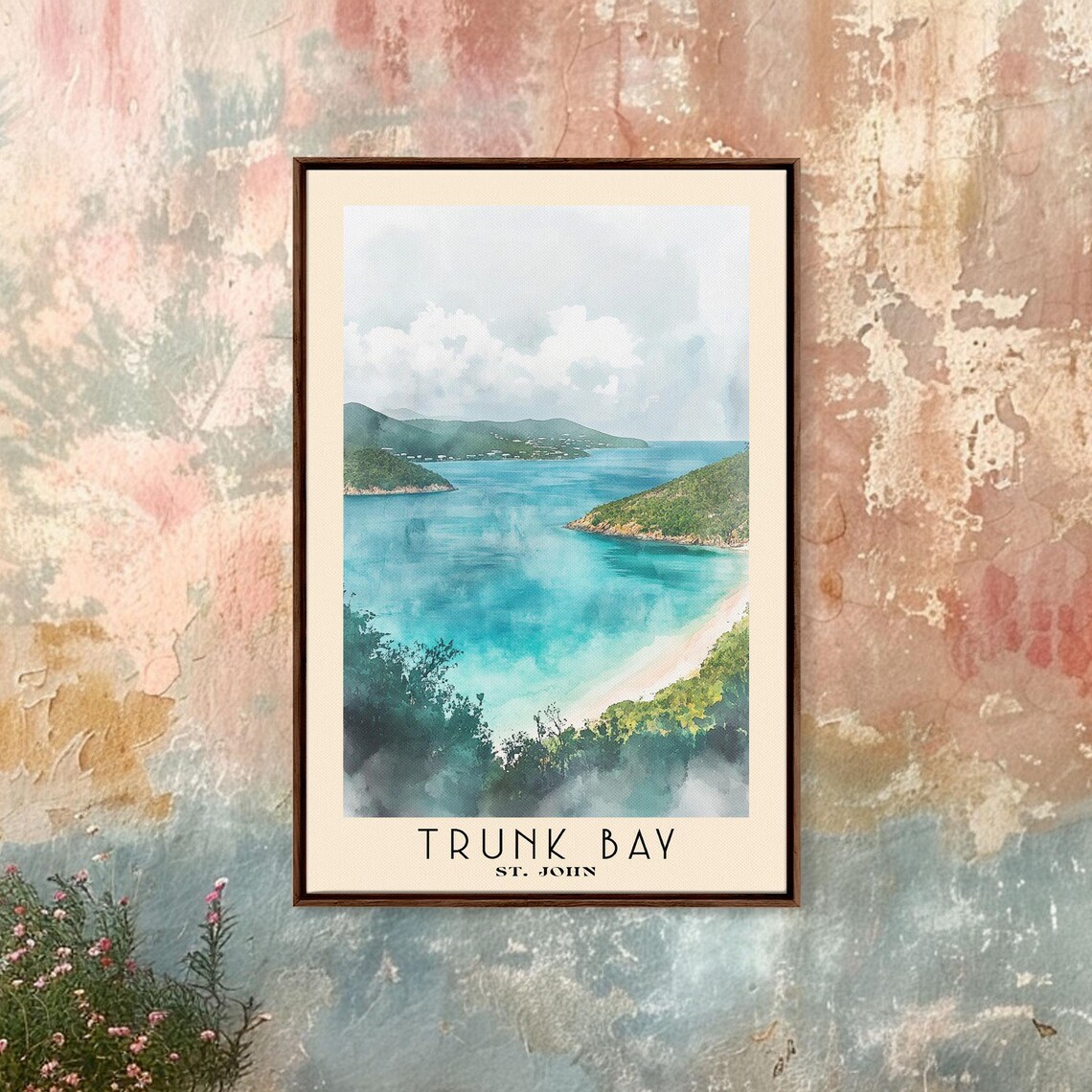 Trunk Bay St John Elevated Turquoise Bay View Watercolor Travel Poster - Image 2