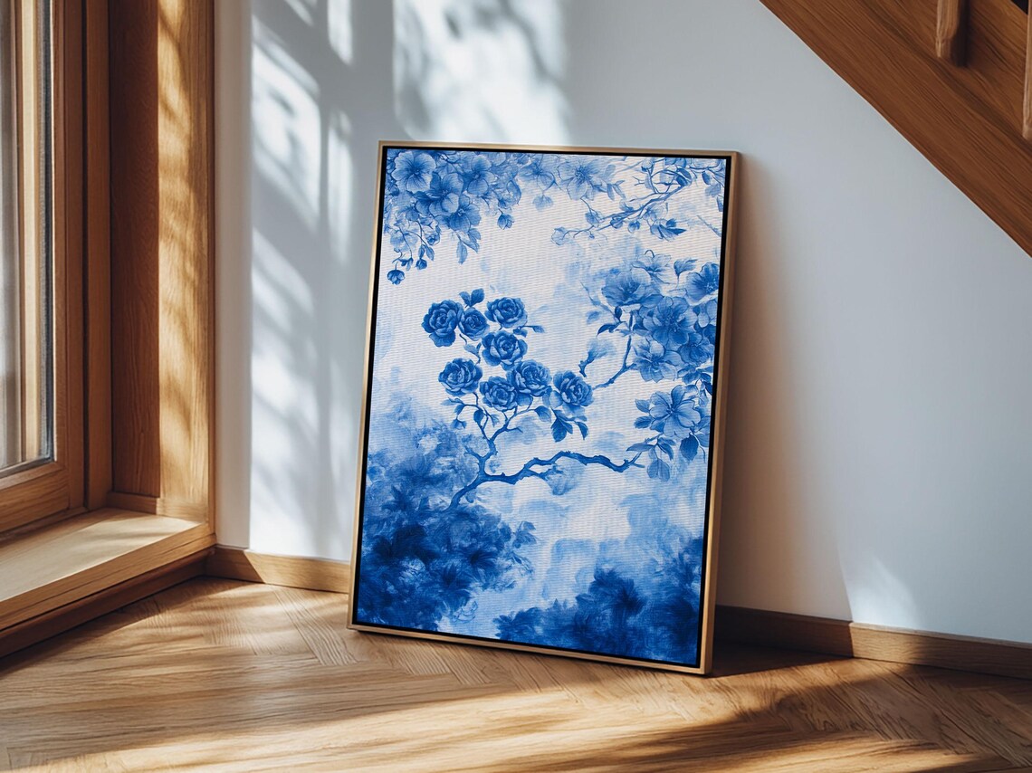 Blue And White Roses Chinoiserie Floral Watercolor Painting Print - Image 6