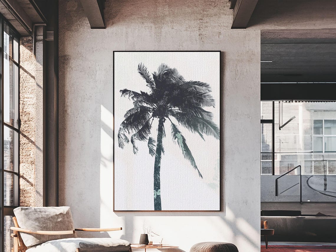 Palm Tree Wind Watercolor Minimalist Coastal Black Ink Tropical Poster