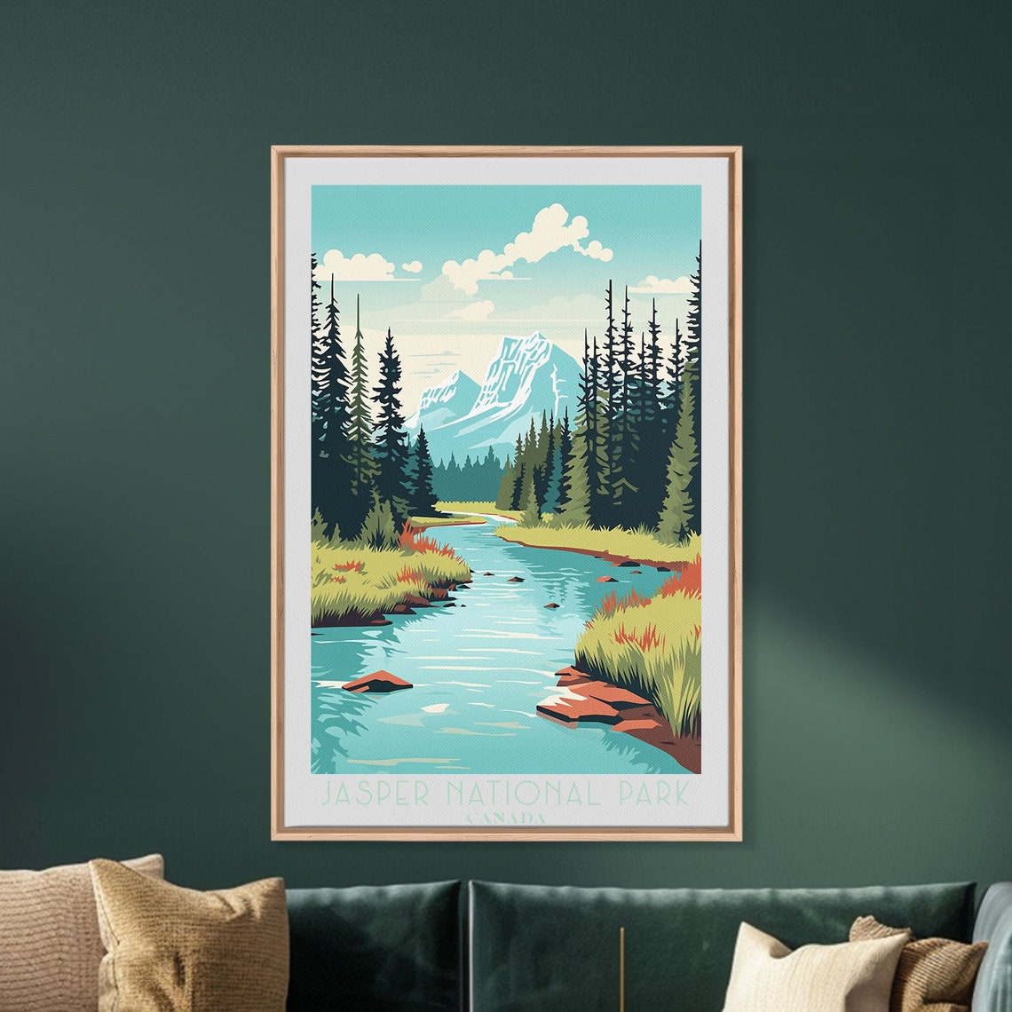 Jasper National Park Canada Turquoise River Pine Forest View Poster