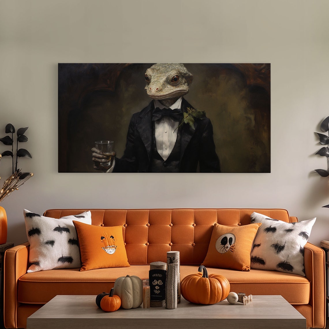Gecko Businessman In Tuxedo Holding Drink Gothic Portrait Print - Image 4