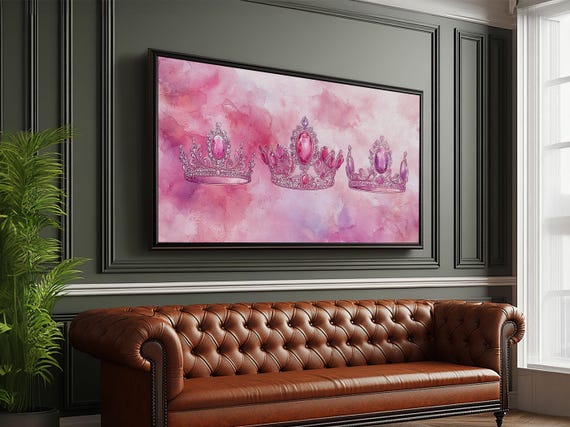 Pink Tiara Painting Framed Print Light Pink Whimsical Art Princess Decor Cottagecore Bedroom Art Rustic Decor Gift Idea