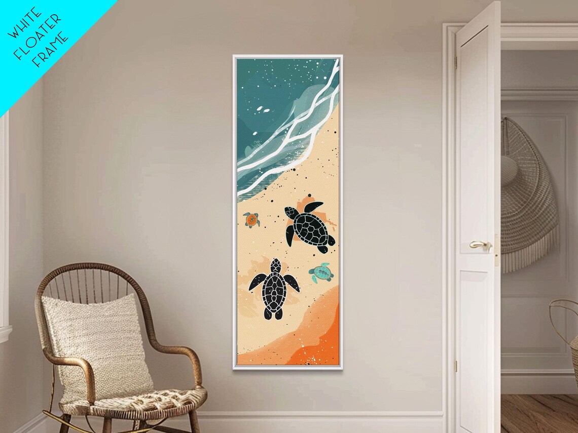 Sea Turtles Beach Aerial Mother Baby Turtles Teal Art Poster - Image 4