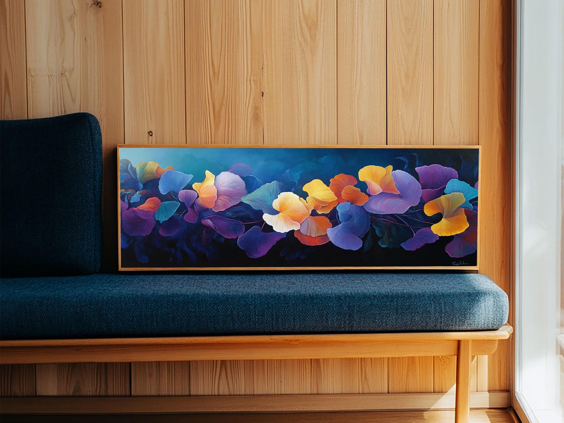 Vivid Ginkgo Floral Panoramic Abstract Wall Art Colorful Modern Poster - Image 6