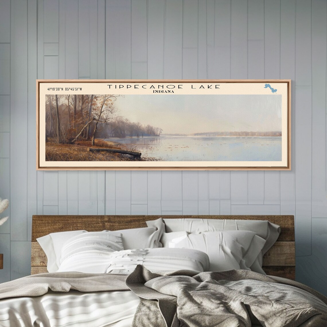 Tippecanoe Lake Indiana Panoramic Misty Autumn Shore Wall Art Poster - Image 3