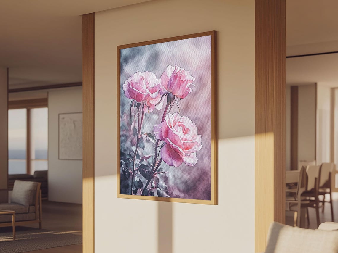 Pink Rose Watercolor Bloom Romantic Garden Floral Wall Art Poster - Image 4