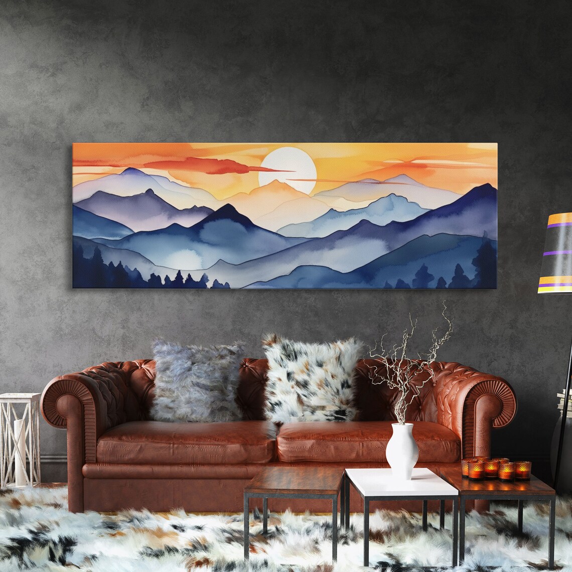 Mid-Century Modern Mountain Sunset Art Print, Panoramic - Image 3