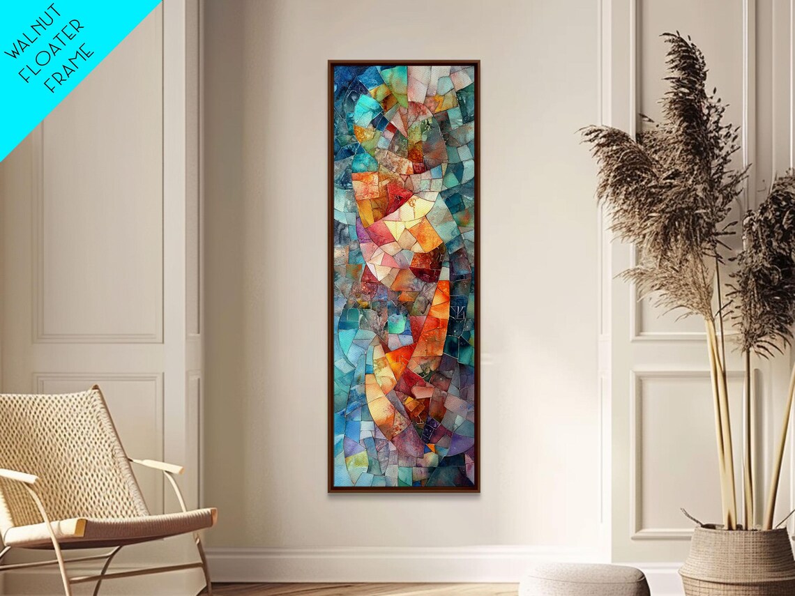 Soft Pastel Mosaic Abstract Muted Tones Blue Pink Peach Coastal Vertical Poster - Image 4