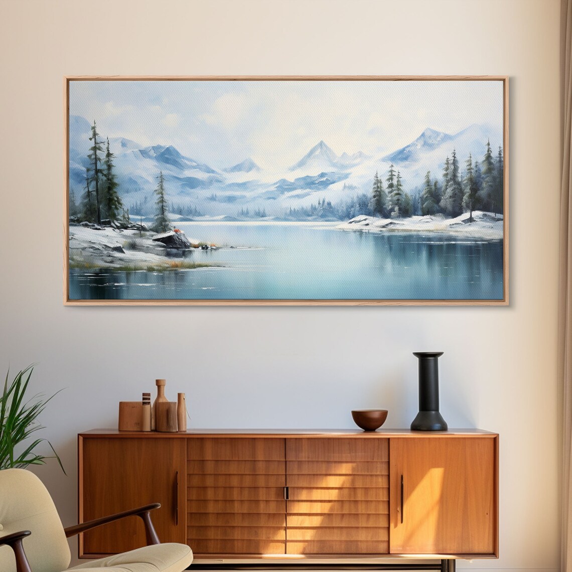 Winter Mountain Lake Snowy Peaks Serene Watercolor Landscape Poster - Image 5