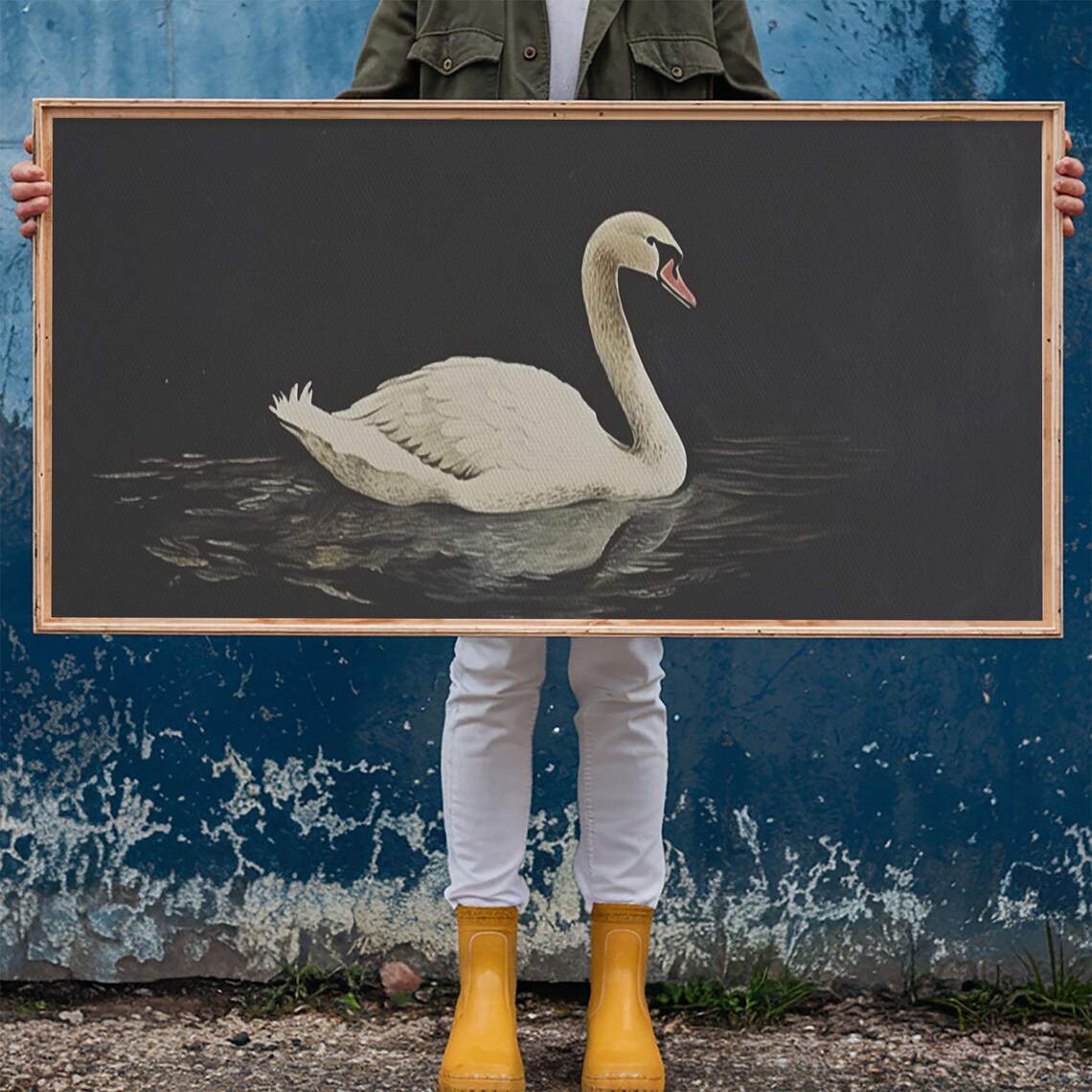 White Swan Swimming Dark Water Minimalist Vintage Bird Wall Art Poster - Image 6