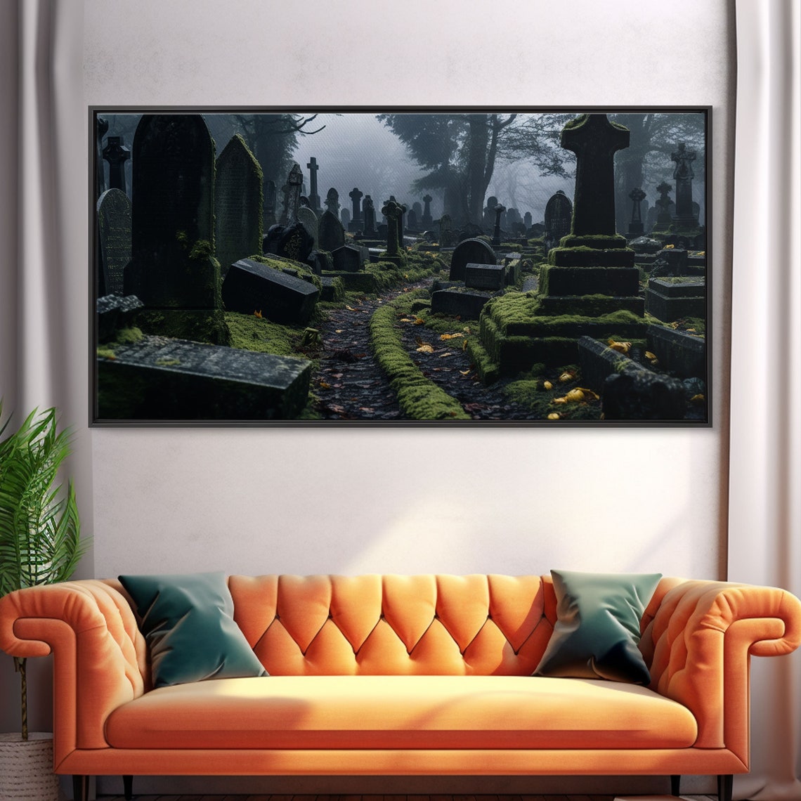 Moss Covered Cemetery Haunted Graveyard Fog Spooky Halloween Wall Art - Image 5