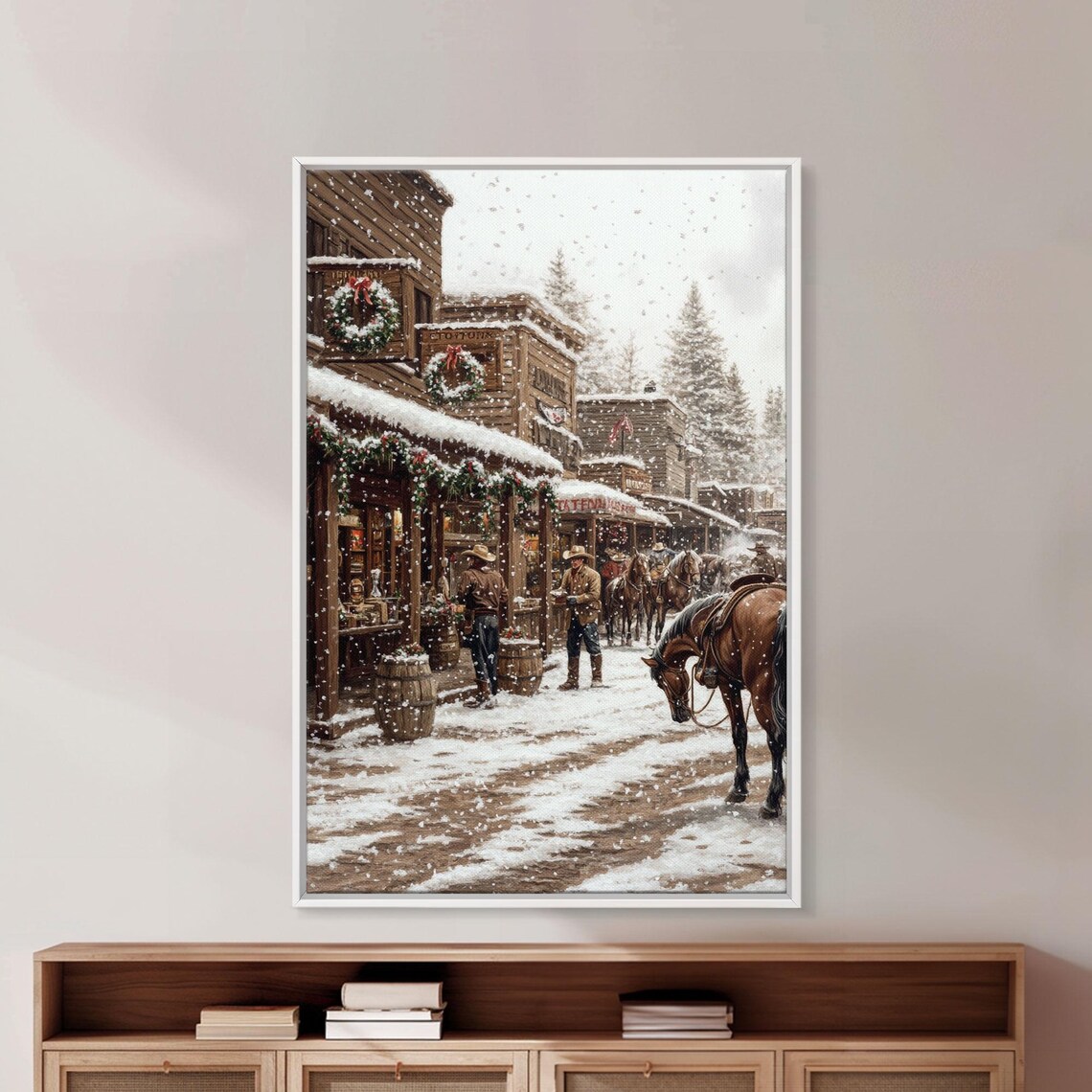 Cowboy Christmas Scene, Vintage Western Town Art Print - Image 5