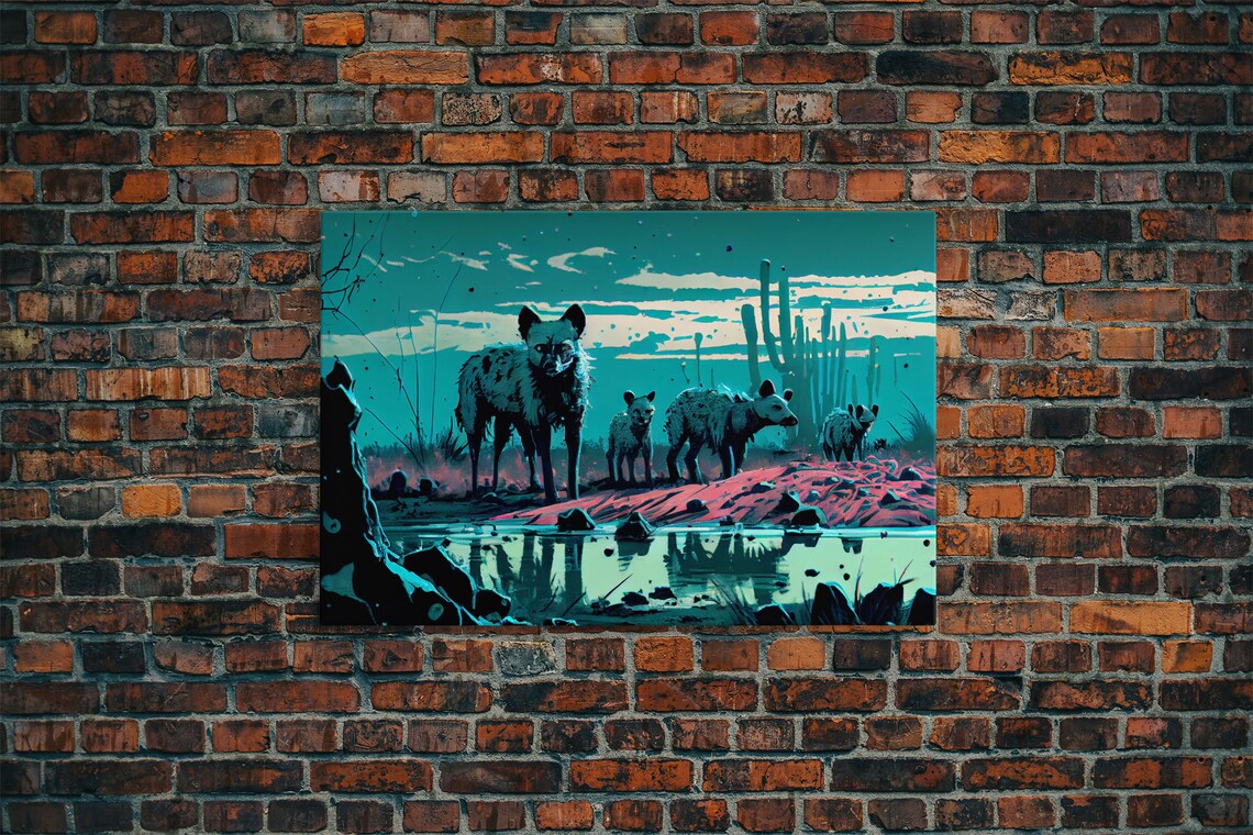 Hyenas At Midnight, Turquoise Vaporwave Art Print - Image 6