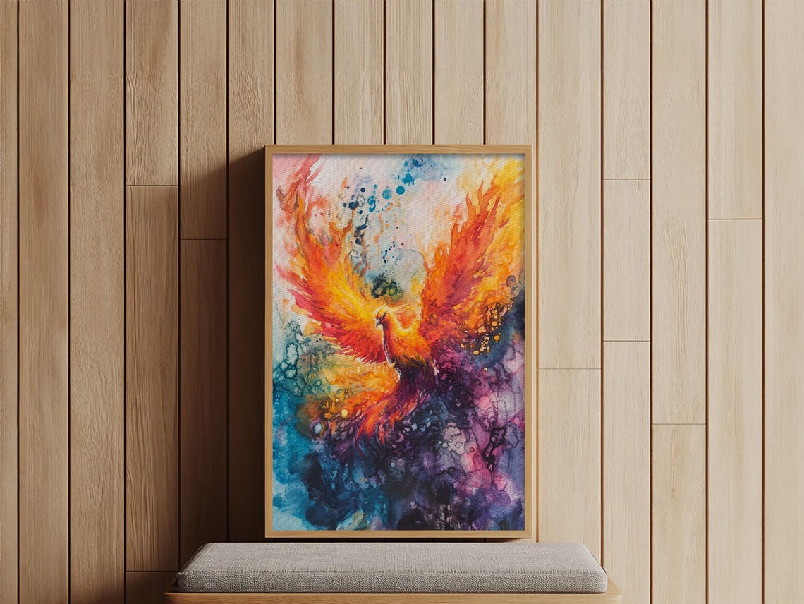 Rising Phoenix Firebird Colorful Watercolor Fantasy Bird Print - Image 4