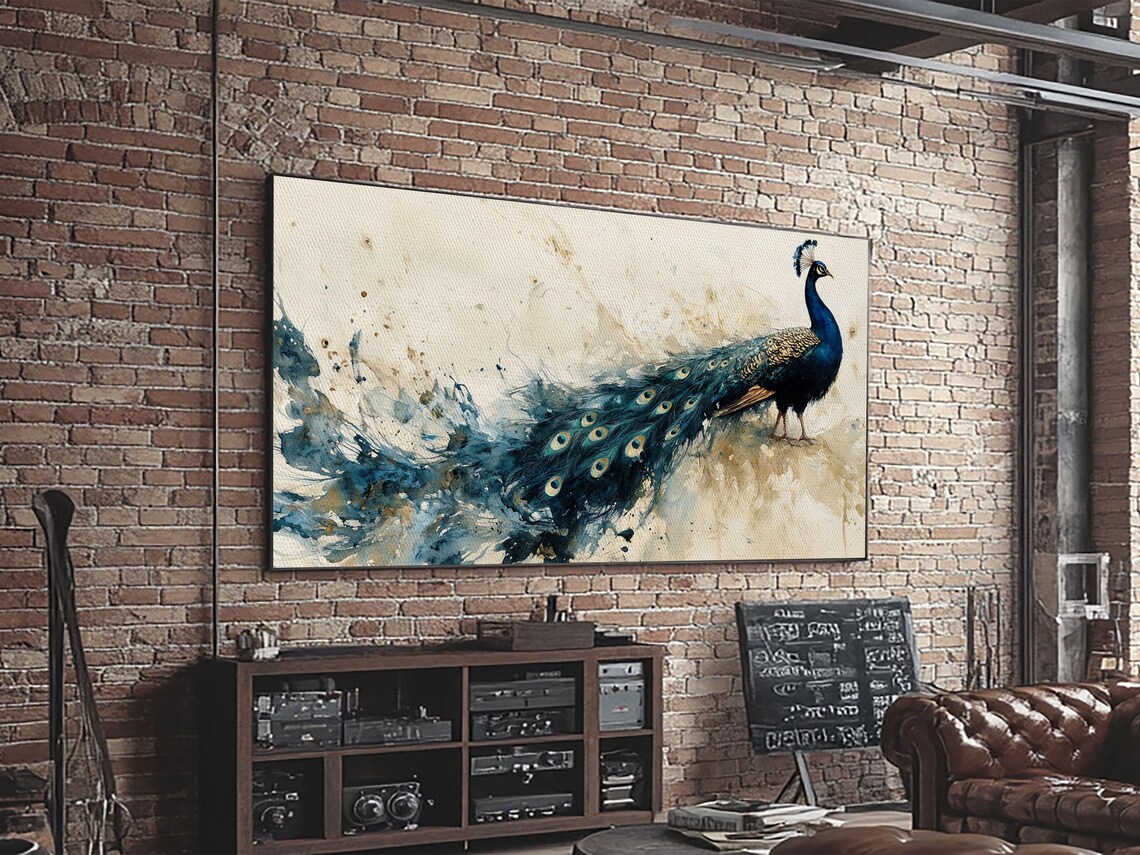 Majestic Peacock Teal Plumage Long Tail Watercolor Wildlife Art Poster - Image 2