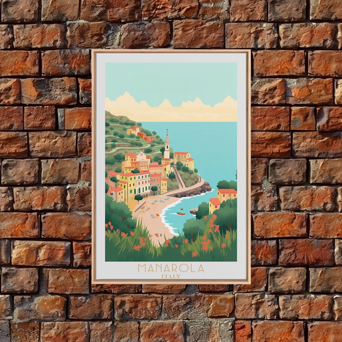Manarola Italy Cinque Terre Colorful Cliff Village Beach Harbor Travel Poster - Image 5