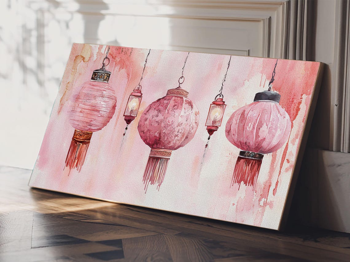 Pink Lanterns Print Chinoiserie Wall Art Moroccan Wall Art Whimsical Art Living Room Art Rustic Decor Fall Gift Idea - Image 5