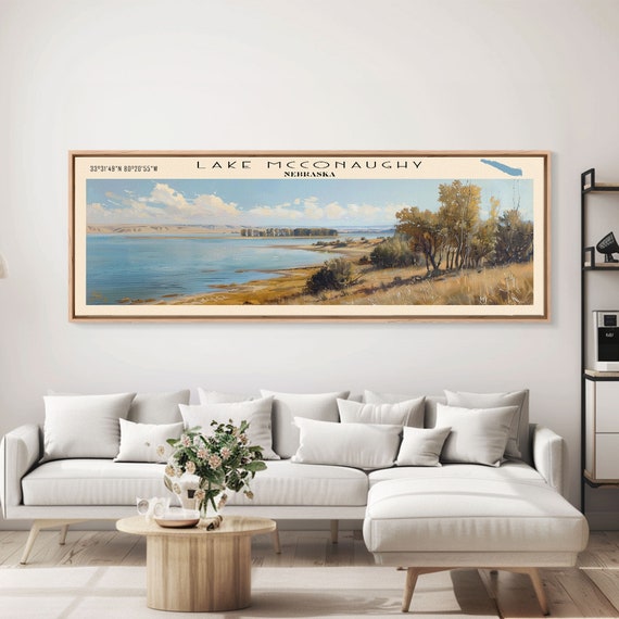 Lake Mcconaughy Framed Print Lake House Decor Panoramic Wall Art Travel Poster Landscape Painting Living Room Decor