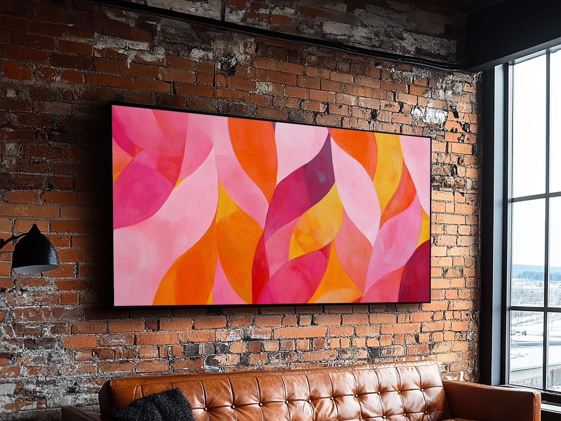 Abstract Leaf Pattern Pink Orange Magenta Modern Botanical Wall Poster - Image 4