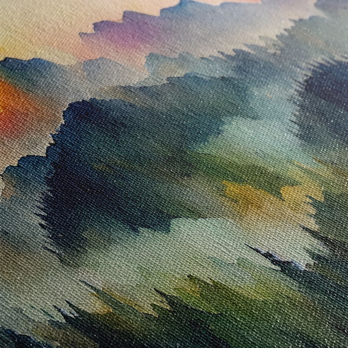 Watercolor Sunset Landscape, Emerald Green Art Print - Image 2