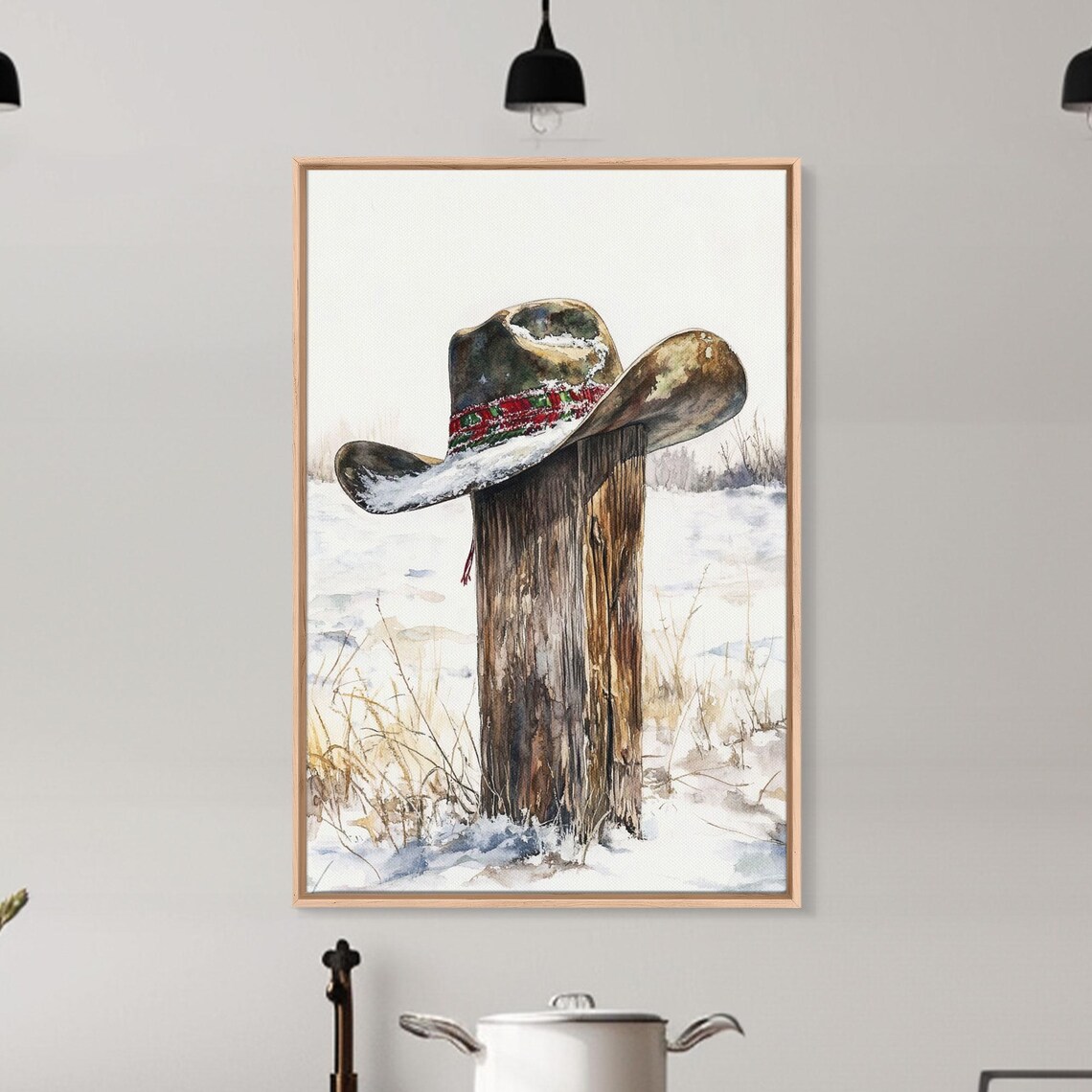 Weathered Cowboy Hat On Snowy Fence Post Winter Western Poster - Image 5