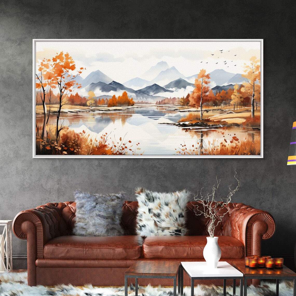 Mountain Valley Watercolor Art Print, Rolling Hills