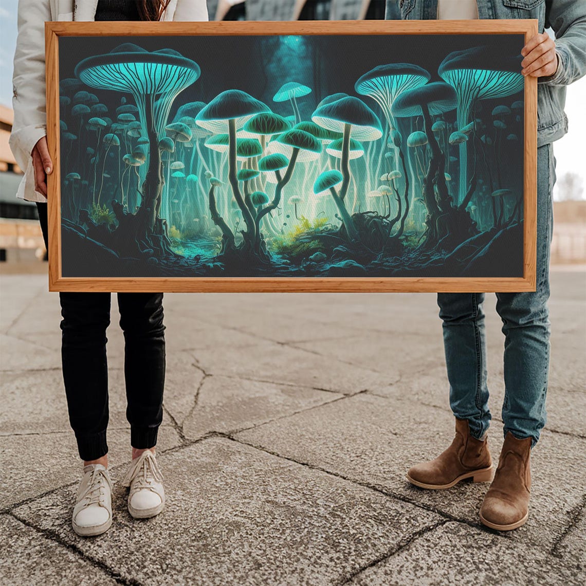 Glowing Bioluminescent Mushrooms Dark Forest Floor Teal Fantasy Poster - Image 5