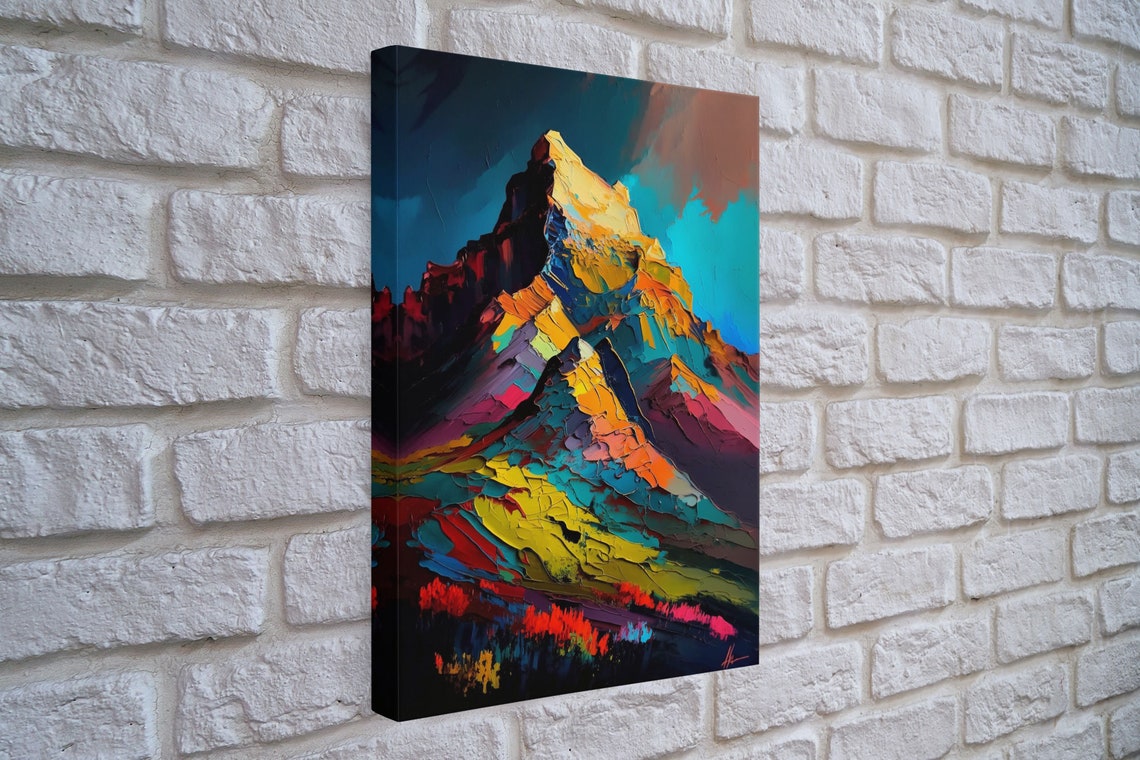 Colorful Abstract Mountain Summit Impasto Sunset Peaks Wall Art Poster