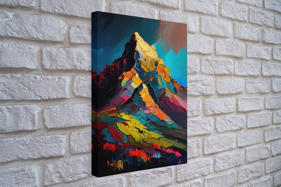 Mount Noshaq Mountain Art Mountain Landscape Wall Art Framed Print Abstract Oil Painting Print Mountains Of Pakistan