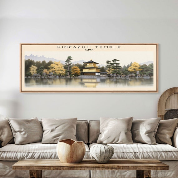 Kinkakuji Temple Travel Art Framed Print Japan Home Decor Travel Poster Vintage Wall Art Panoramic Watercolor Painting