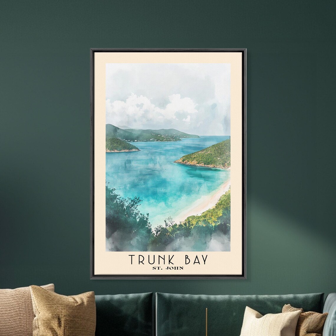 Trunk Bay St John Elevated Turquoise Bay View Watercolor Travel Poster - Image 5