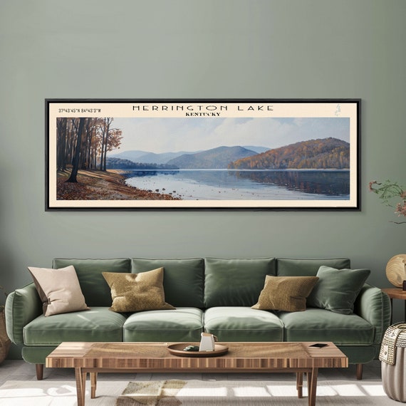 Herrington Lake Kentucky Framed Print Panoramic Lake House Decor Wall Art Travel Poster Stunning Lake Painting Nature Art