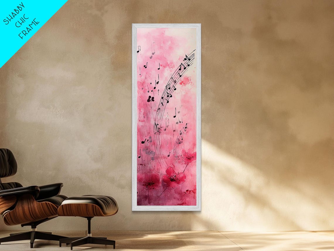 Pink Musical Notes Flowers Watercolor Charming Melody Art Poster - Image 2